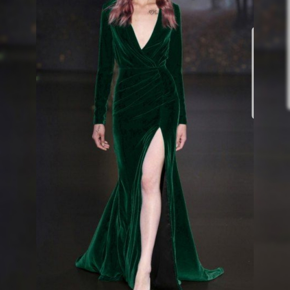 Zaful Green Velvet Long Sleeve Dress